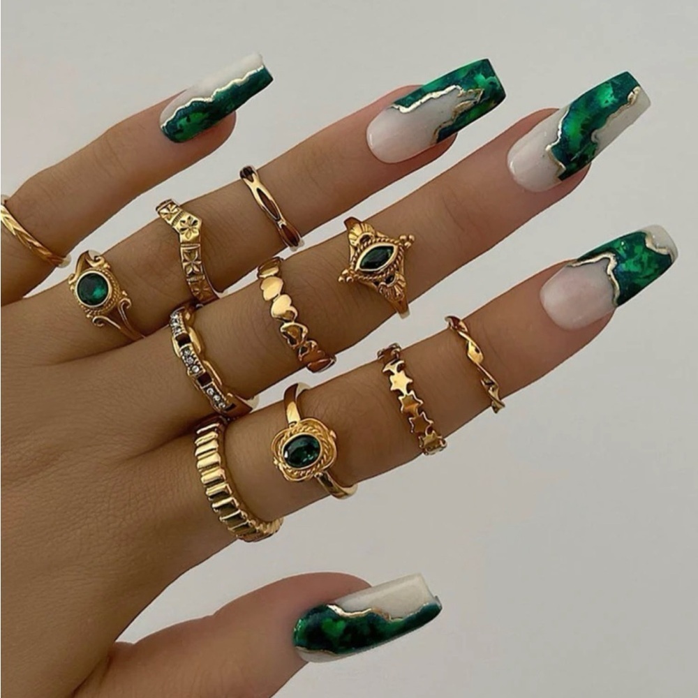 Gold 11pc Rhinestone Ring Set - Picture 1 of 2